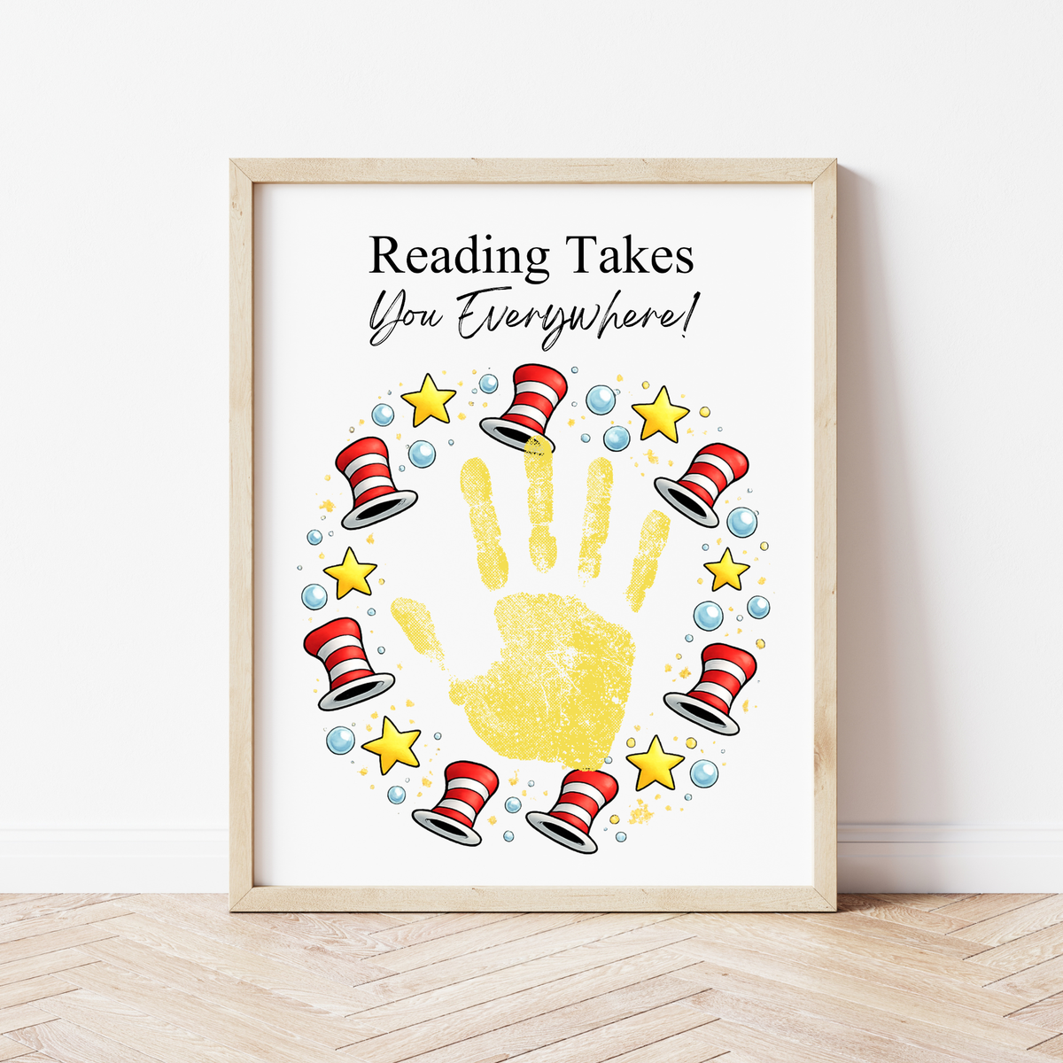 Reading Takes You Everywhere Wreath Handprint Craft Printable | Kids Literacy Week Activity | Preschool Reading Celebration Art PDF