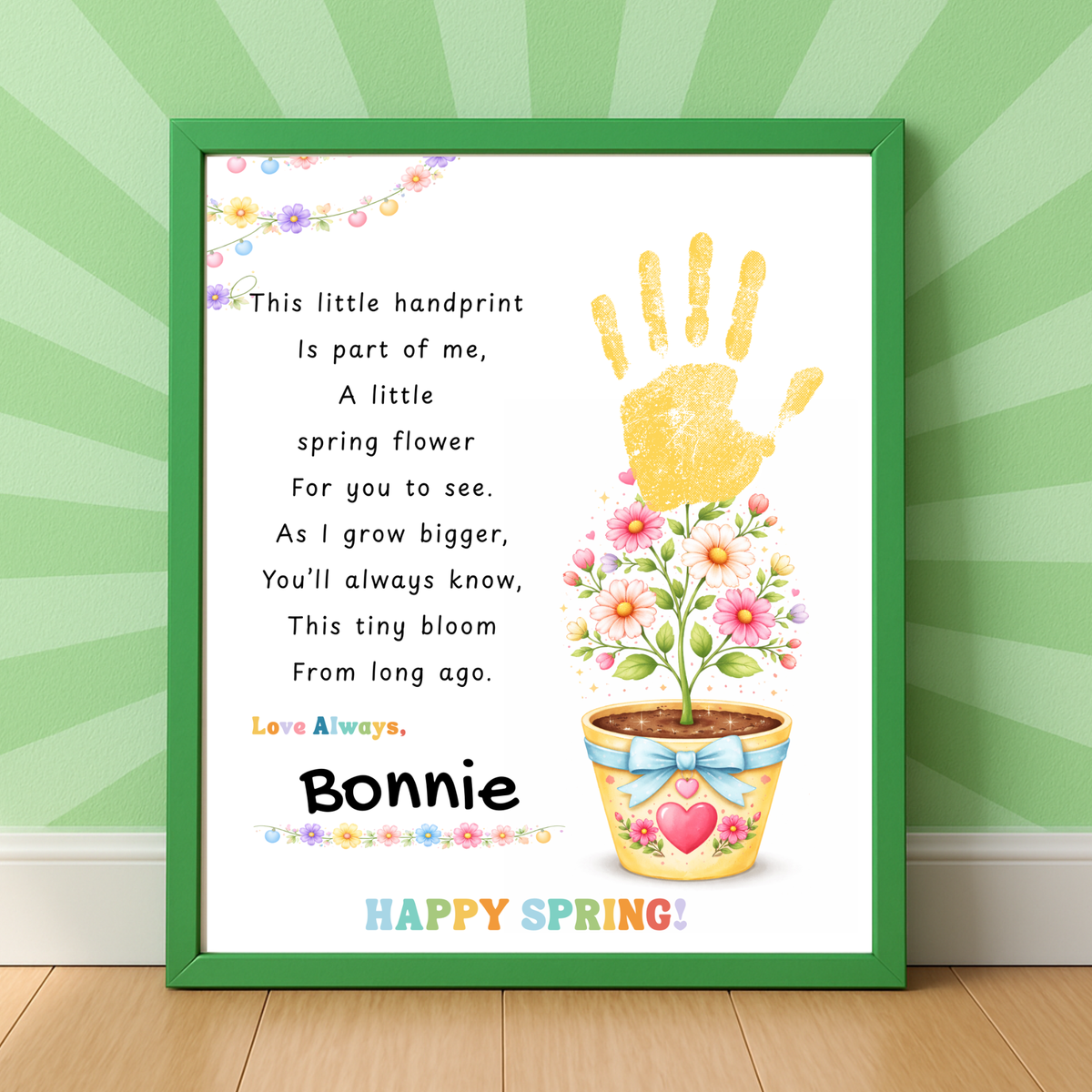 Spring Handprint Flower Craft Printable | Personalized Keepsake Poem Activity | Preschool Spring Art Gift | Kids Flower Pot Handprint PDF