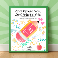 Christian Teacher Appreciation Gift Card Holder Printable, God Picked You God Picked Me Teacher Gift, End of School Teacher Thank You Card, Instant Download