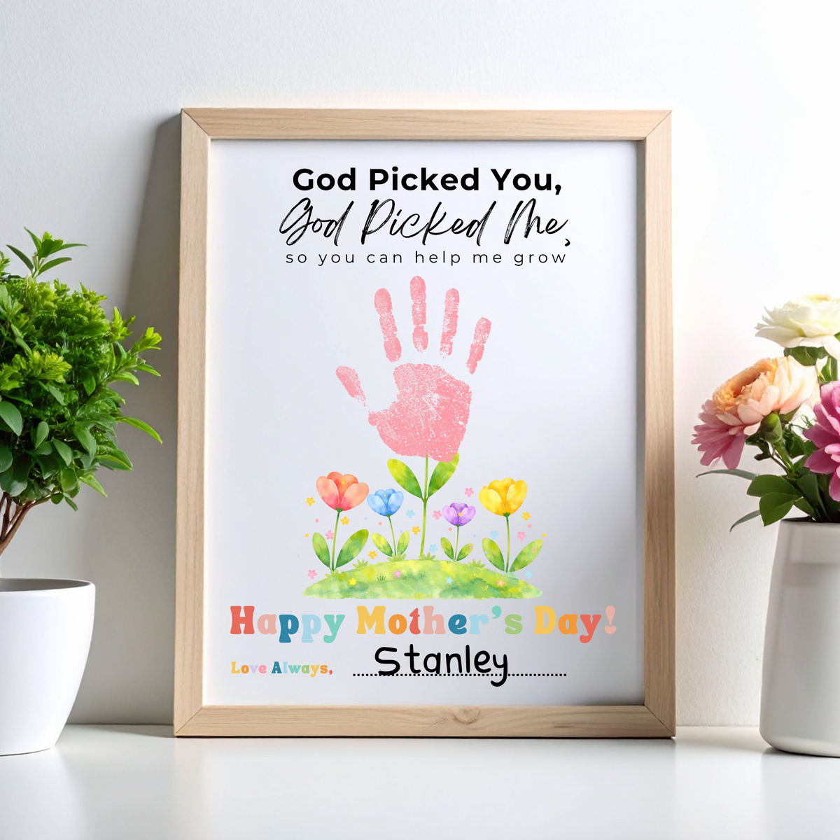 God Picked You God Picked Me Handprint Craft Printable | Christian Mother’s Day Keepsake | Thank You for Helping Me Grow Mom Gift | Kids Faith-Based PDF