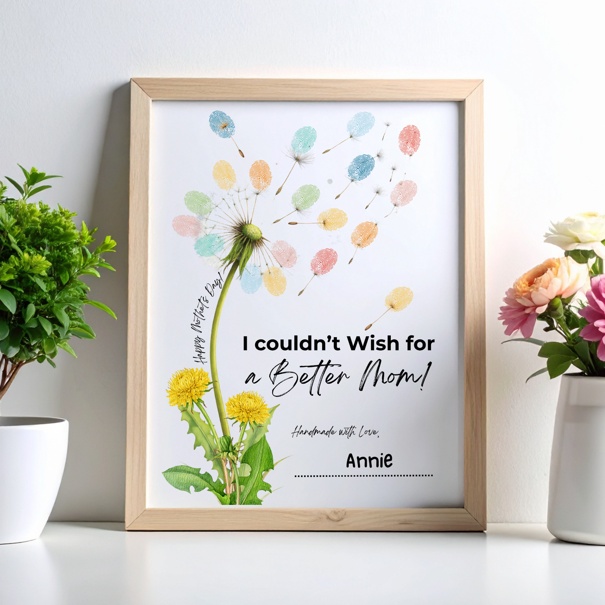 Mother’s Day Dandelion Handprint Craft Printable | I Couldn’t Wish for a Better Mom Keepsake | Preschool DIY Mother’s Day Gift | Kids Fingerprint Art PDF
