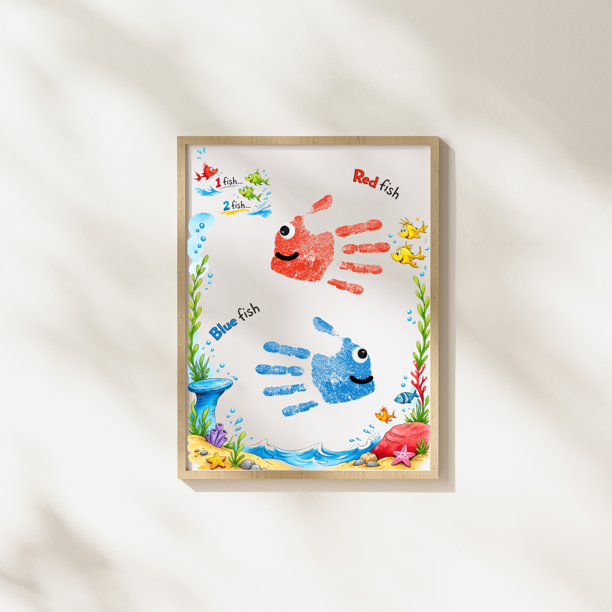 Red Fish Blue Fish Handprint Craft Printable | Kids Literacy Art Activity | Color Learning Classroom Keepsake PDF
