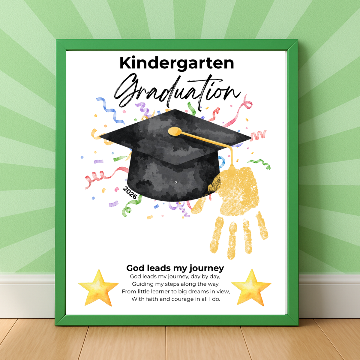 Christian Kindergarten Graduation Handprint Craft Printable | Graduation Keepsake | God Leads My Journey Kinder Graduation Art | End of Year DIY PDF