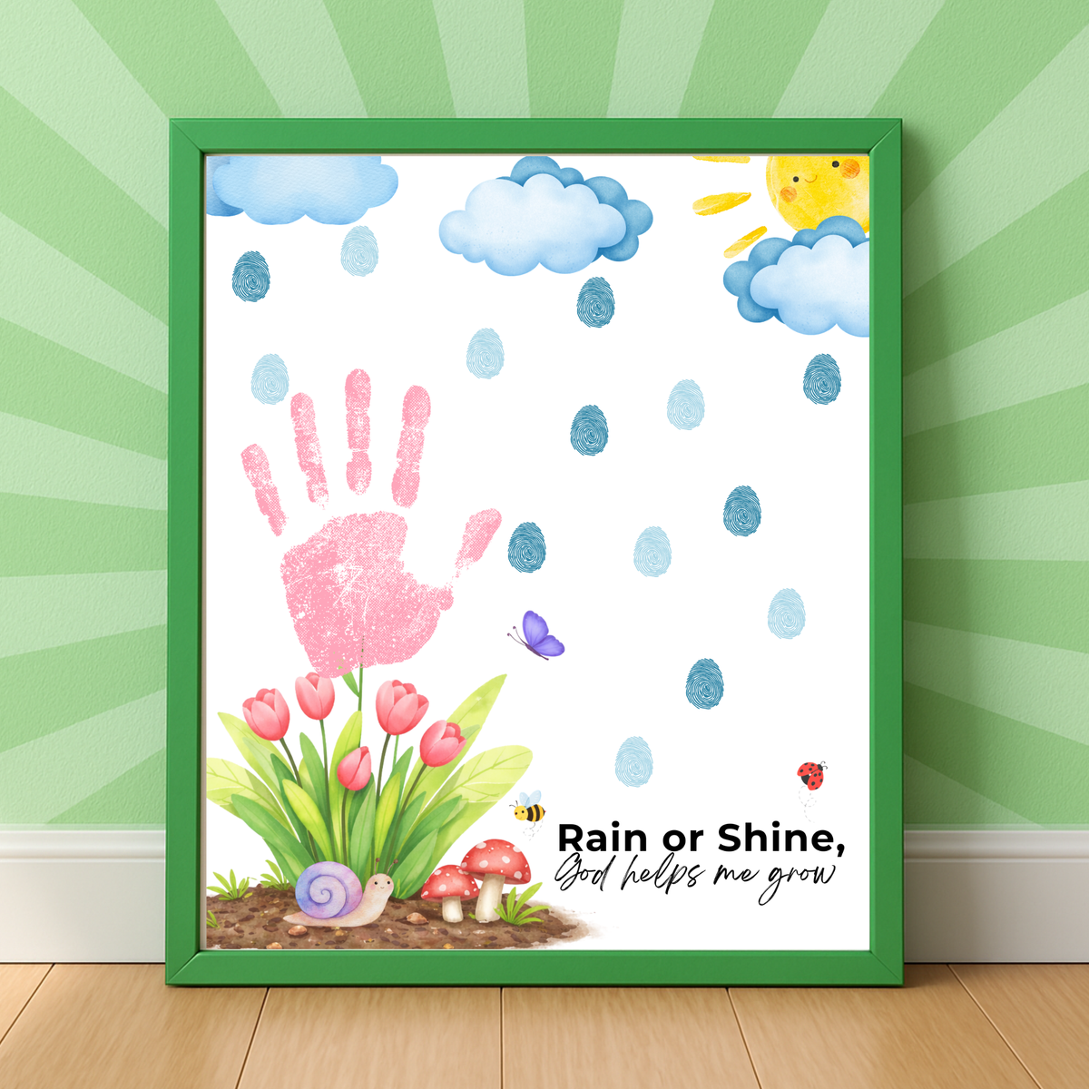Rain or Shine Handprint Craft Printable | “God Helps Me Grow” Spring Faith-Based Activity | Preschool Christian Keepsake Art PDF