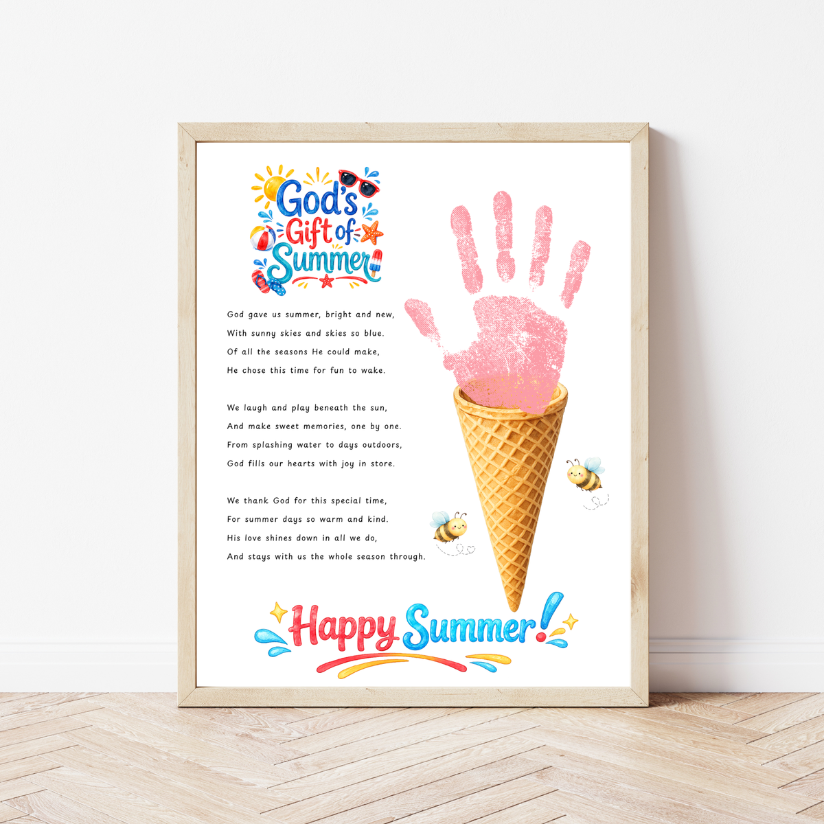 Christian Ice Cream Cone Handprint Craft Printable | God's Gift of Summer Keepsake Activity for Kids | Faith-Based Summer Craft