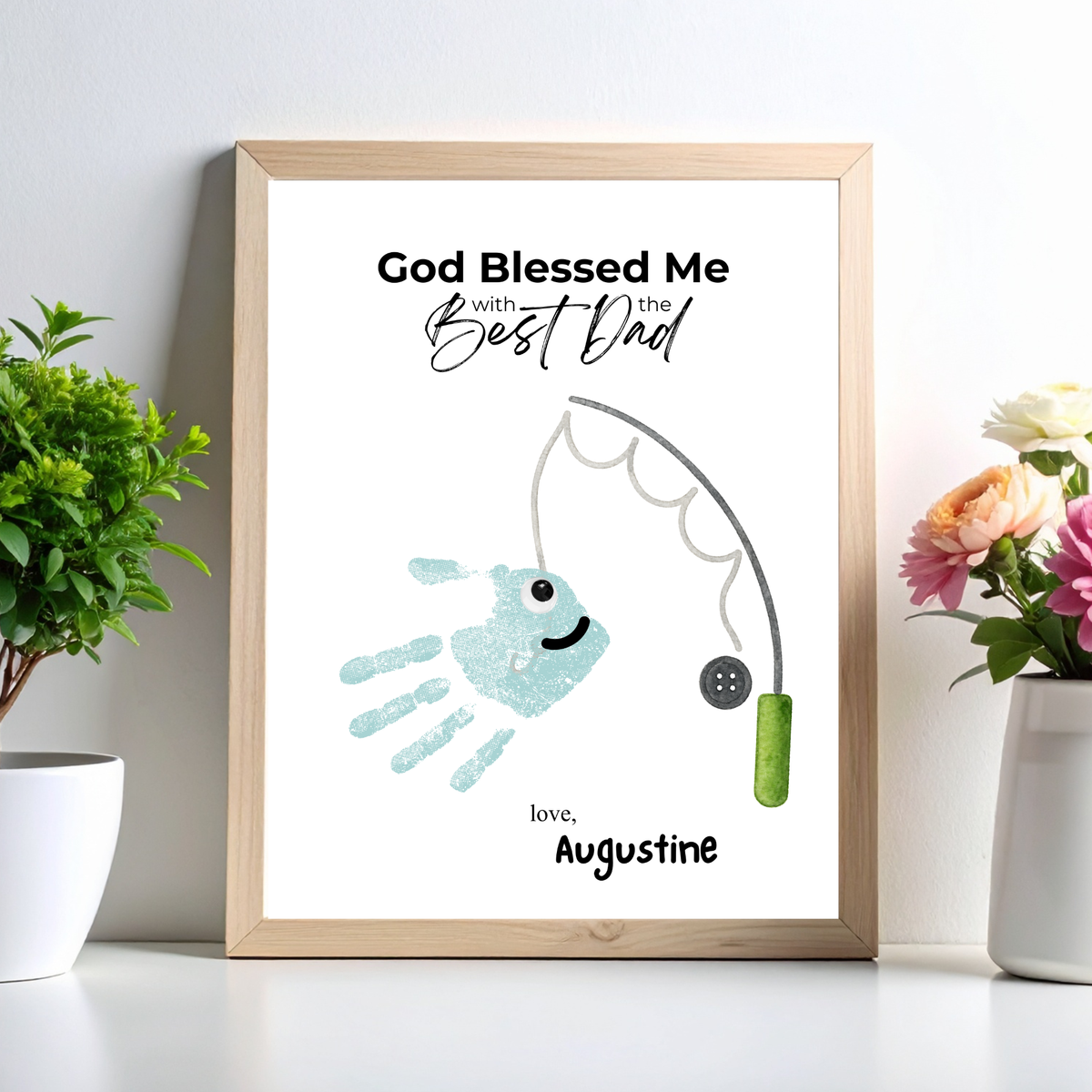 Christian Father’s Day Handprint Craft | God Blessed Me with the Best Dad Printable | Dad Birthday Gift from Kids | Fishing Keepsake DIY