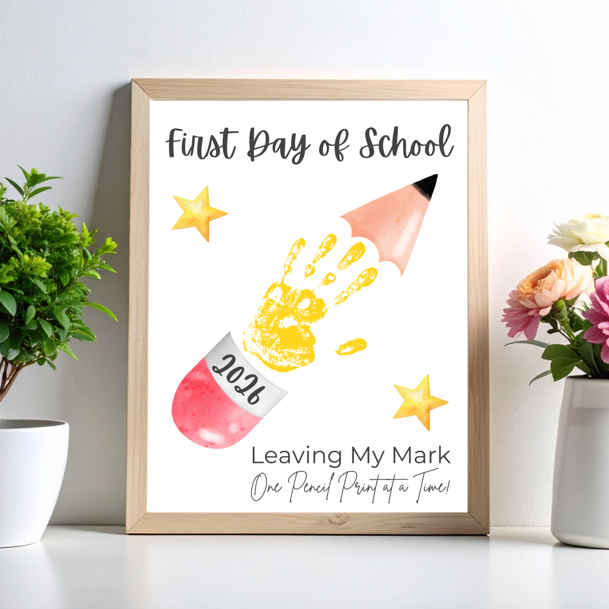First Day of School Pencil Handprint Craft Printable | Back to School Keepsake Art | Leaving My Mark School Sign 2026 | Preschool DIY Handprint PDF