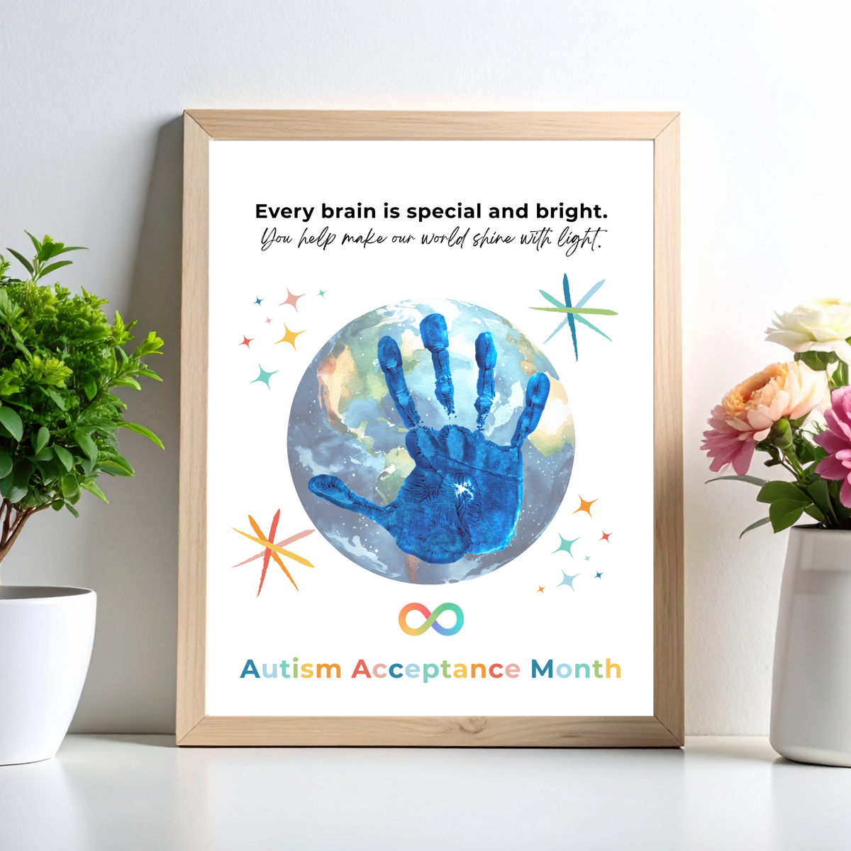 Autism Acceptance Month Handprint Craft Printable | Every Brain is Special and Bright | Classroom Autism Awareness Activity | Preschool Keepsake PDF