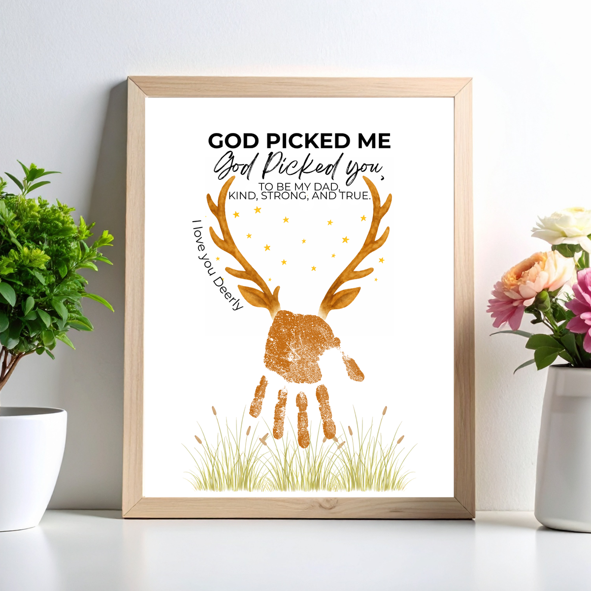 God Picked Me Father’s Day Handprint Craft Printable | Christian Dad Keepsake from Kids | Deer Handprint Art | Faith-Based Preschool DIY Printable