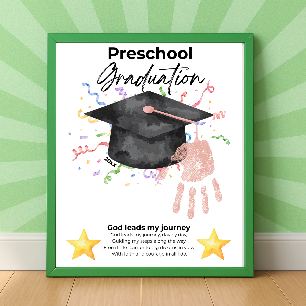 Christian Preschool Graduation Handprint Craft Printable, God Leads My Journey Graduation Keepsake, Preschool Graduation Activity, Instant Download