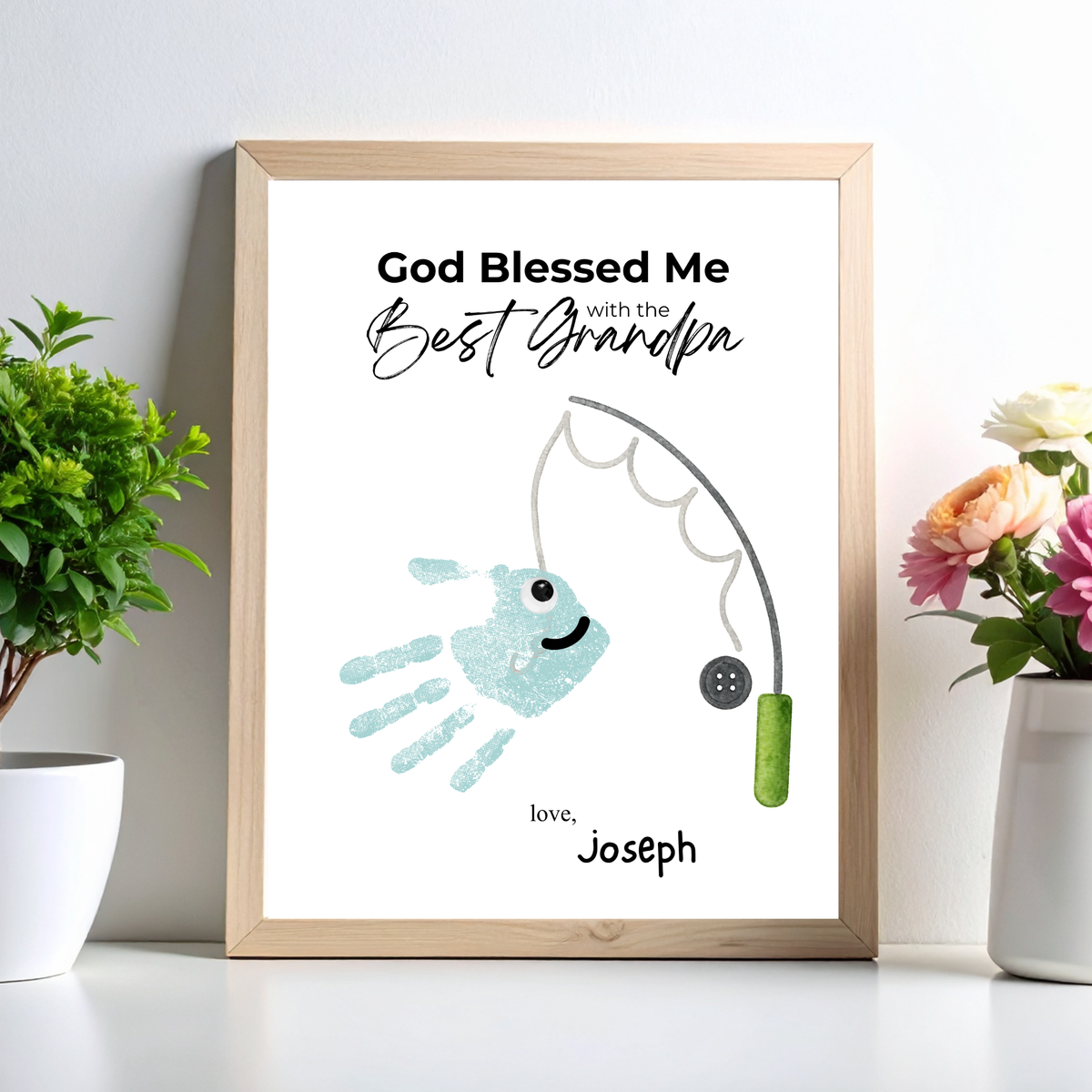 Christian Grandpa Handprint Craft Printable | God Blessed Me with the Best Grandpa Gift | Father’s Day or Birthday Keepsake | Fishing DIY