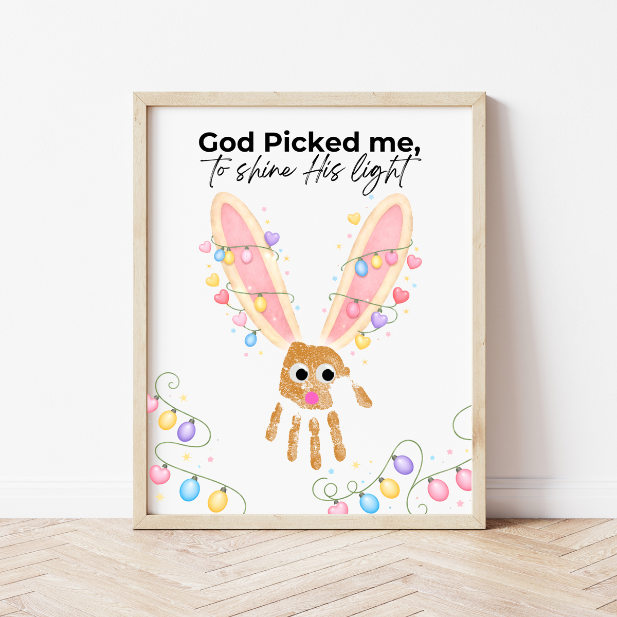 Christian Easter Handprint Craft Printable | “God Picked Me to Shine His Light” Bunny Keepsake | Faith-Based Kids Art Activity PDF