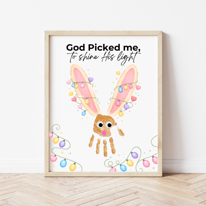 Christian Easter Handprint Craft Printable | “God Picked Me to Shine His Light” Bunny Keepsake | Faith-Based Kids Art Activity PDF