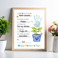 Father’s Day Handprint Craft Printable | I Love My Dad Bee-cause Worksheet | Fill-in-the-Blank Keepsake Gift from Kids | Preschool DIY Art PDF