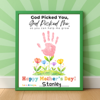 God Picked You God Picked Me Handprint Craft Printable | Christian Mother’s Day Keepsake | Thank You for Helping Me Grow Mom Gift | Kids Faith-Based PDF