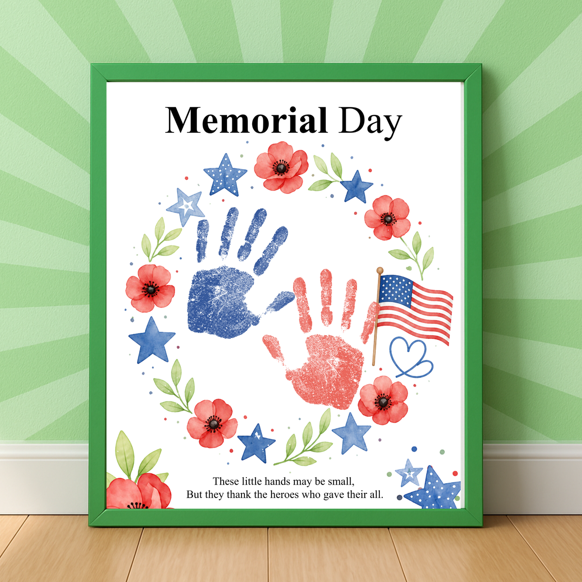 Memorial Day Handprint Wreath Craft Printable | Patriotic Keepsake Art for Kids | Red White Blue Handprint Activity | Preschool Classroom PDF