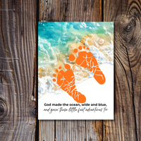 God Made the Ocean, Wide and Blue Footprint Craft Printable | Christian Beach Keepsake | Summer Footprint Art for Kids