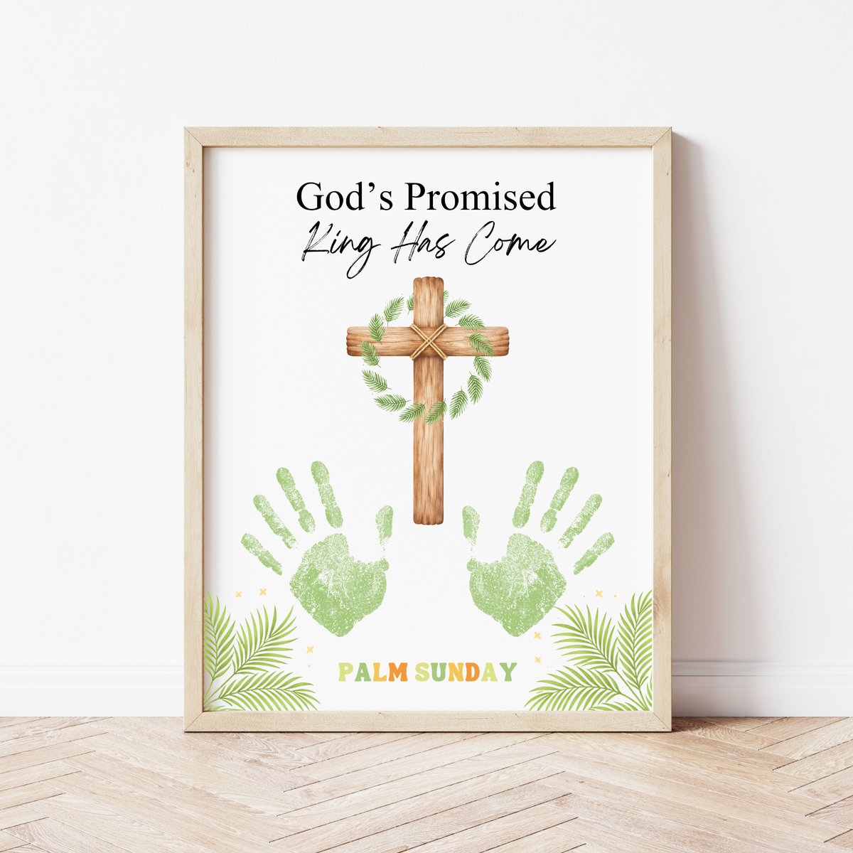Palm Sunday Handprint Cross Craft Printable | “God’s Promised King Has Come” Christian Kids Activity | Easter Faith Keepsake PDF