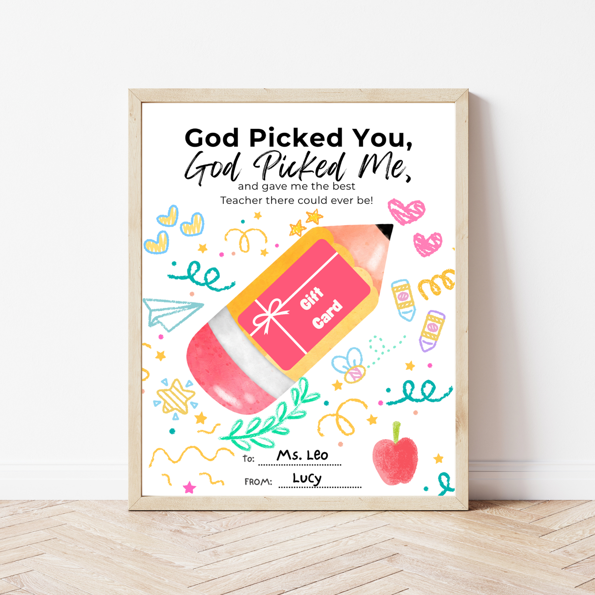 Christian Teacher Appreciation Gift Card Holder Printable, God Picked You God Picked Me Teacher Gift, End of School Teacher Thank You Card, Instant Download