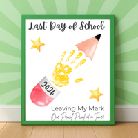Last Day of School Pencil Handprint Craft Printable | End of School Year Keepsake Art | Leaving My Mark School Sign 2026 | Preschool DIY Handprint PDF
