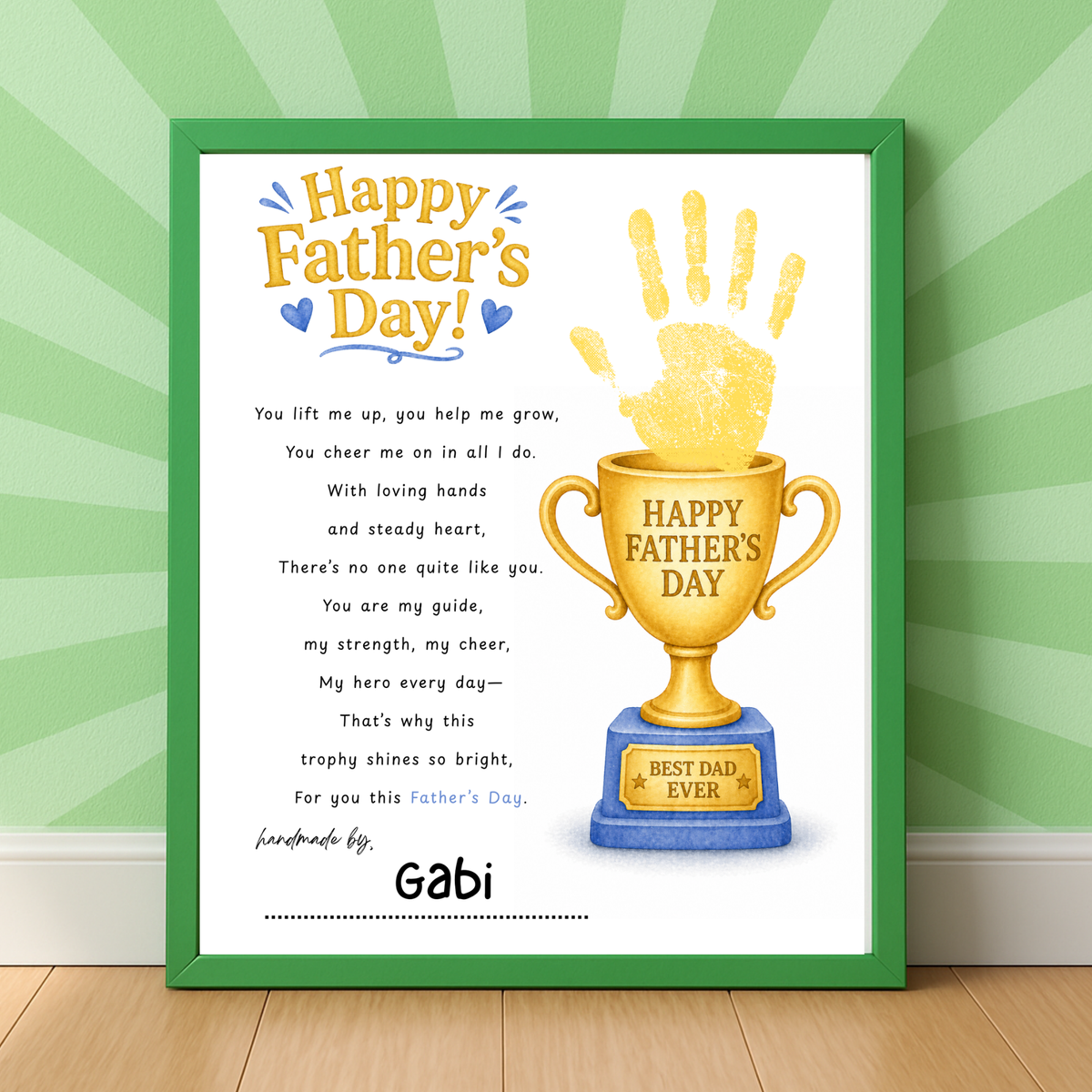 Father’s Day Trophy Handprint Craft Printable | Best Dad Ever Keepsake | Kids DIY Gift for Dad | Preschool Father’s Day Activity