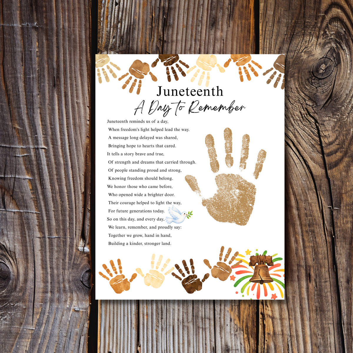 Juneteenth Handprint Craft Printable, Juneteenth Day to Remember Activity, Diversity Keepsake for Kids, Classroom Juneteenth Craft