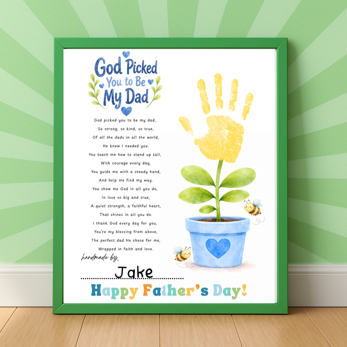 Christian Father’s Day Handprint Craft Printable | God Picked You to Be My Dad | Faith-Based Dad Keepsake Gift from Kids | Preschool DIY Handprint Art PDF