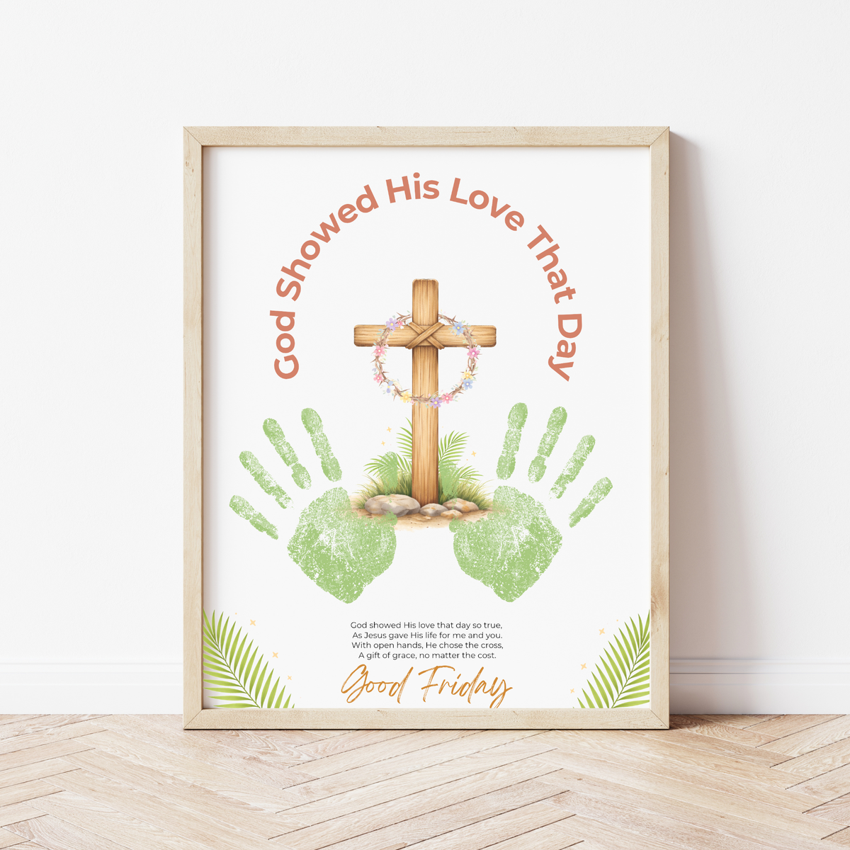 Good Friday Handprint Cross Craft Printable | “God Showed His Love That Day” Christian Kids Activity | Easter Faith Keepsake PDF