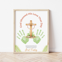 Good Friday Handprint Cross Craft Printable | “God Showed His Love That Day” Christian Kids Activity | Easter Faith Keepsake PDF