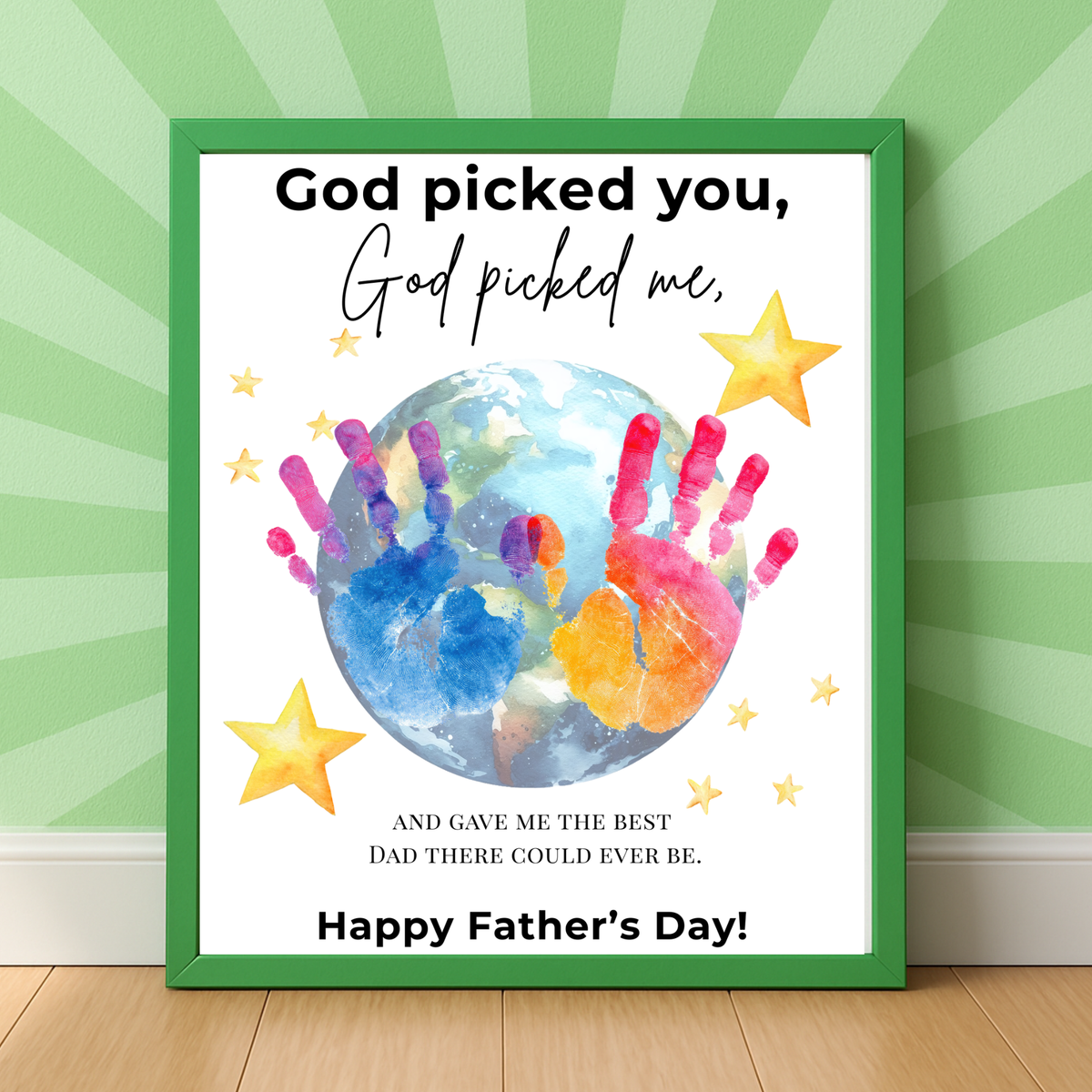 Christian Father’s Day Globe Handprint Craft Printable | God Picked You Dad Keepsake | Kids Handprint Art Gift | Preschool DIY PDF