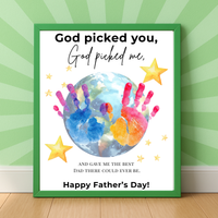 Christian Father’s Day Globe Handprint Craft Printable | God Picked You Dad Keepsake | Kids Handprint Art Gift | Preschool DIY PDF