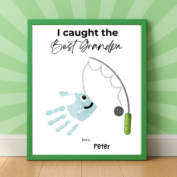 I Caught the Best Grandpa Handprint Craft Printable | Father’s Day & Birthday Gift for Grandpa | Fishing Keepsake from Kids | DIY Download