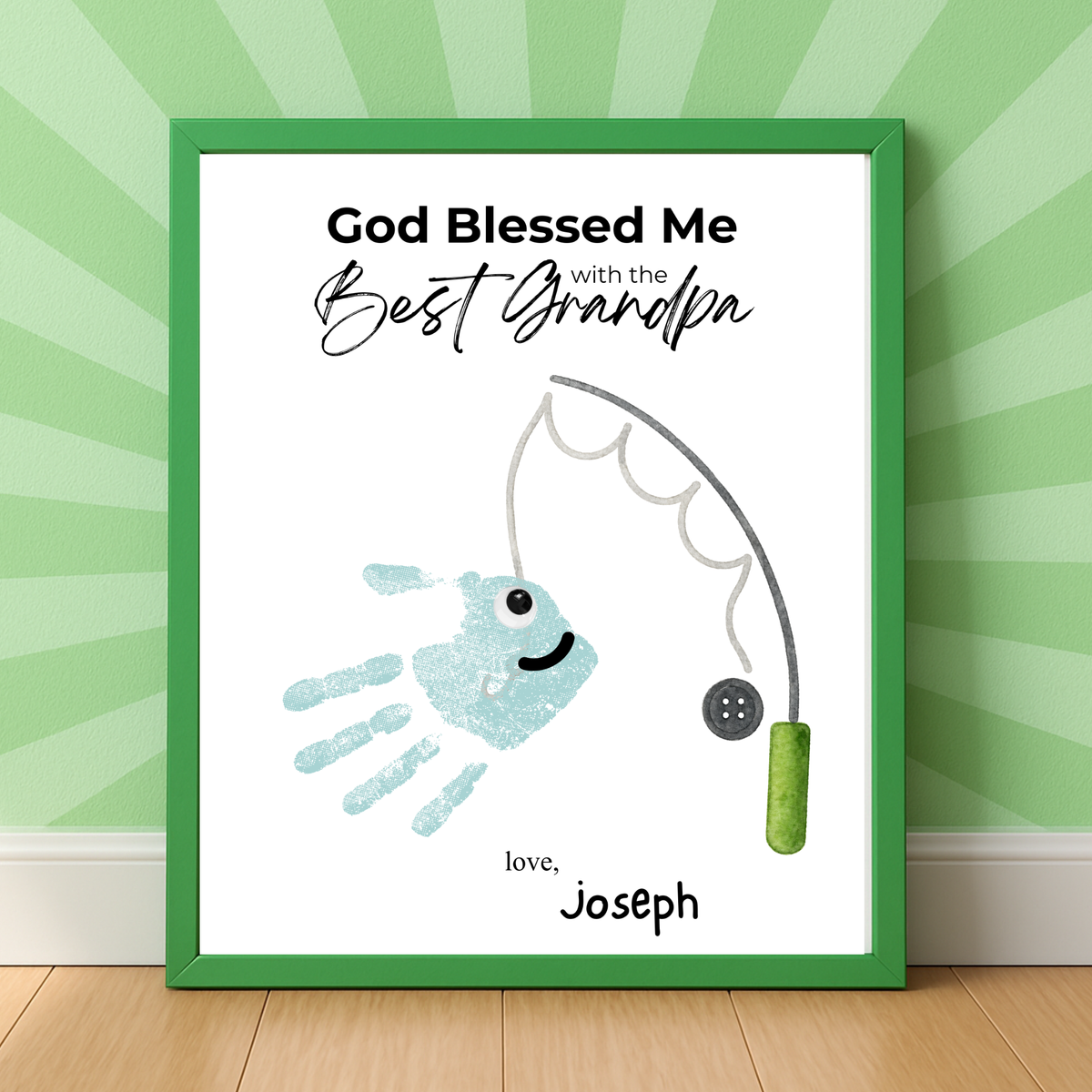 Christian Grandpa Handprint Craft Printable | God Blessed Me with the Best Grandpa Gift | Father’s Day or Birthday Keepsake | Fishing DIY