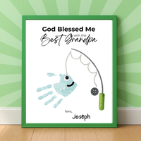 Christian Grandpa Handprint Craft Printable | God Blessed Me with the Best Grandpa Gift | Father’s Day or Birthday Keepsake | Fishing DIY