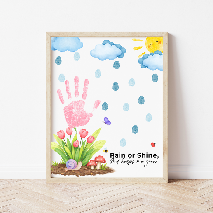Rain or Shine Handprint Craft Printable | “God Helps Me Grow” Spring Faith-Based Activity | Preschool Christian Keepsake Art PDF