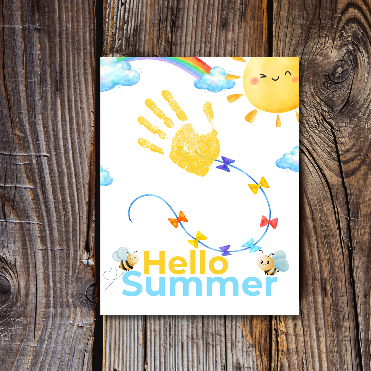 Hello Summer Handprint Craft Printable | Summer Keepsake Activity for Kids | Preschool Kindergarten End of School Year Craft