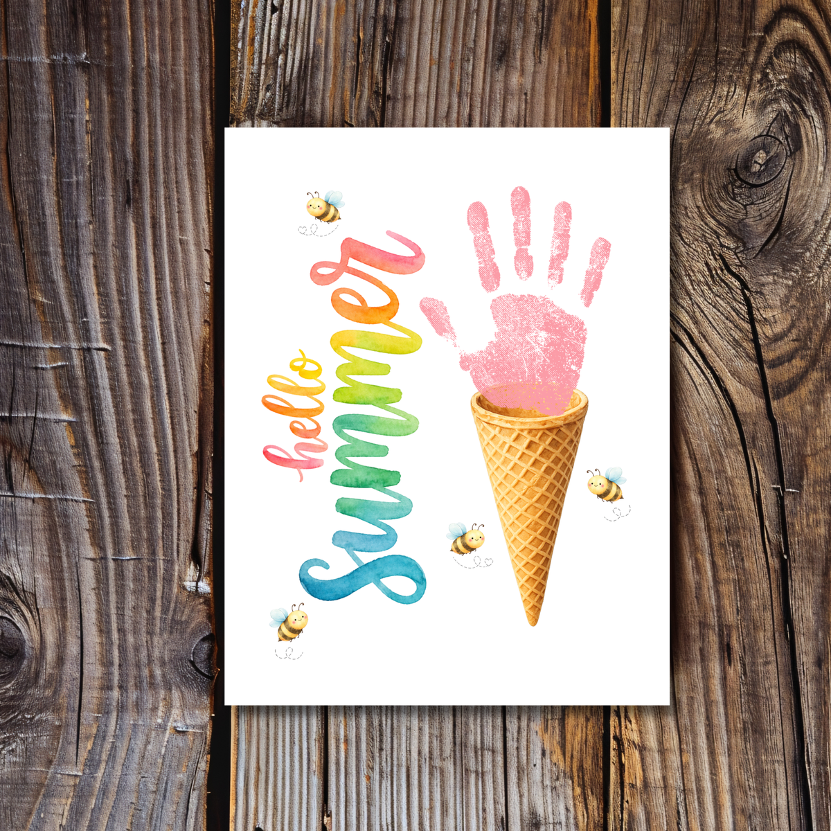 Hello Summer Ice Cream Cone Handprint Craft Printable | Summer Keepsake Activity for Kids | Preschool, Daycare & Kindergarten Summer Art