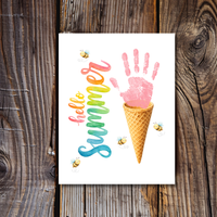 Hello Summer Ice Cream Cone Handprint Craft Printable | Summer Keepsake Activity for Kids | Preschool, Daycare & Kindergarten Summer Art