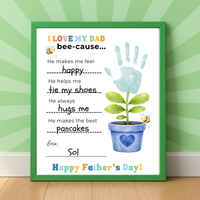 Father’s Day Handprint Craft Printable | I Love My Dad Bee-cause Worksheet | Fill-in-the-Blank Keepsake Gift from Kids | Preschool DIY Art PDF