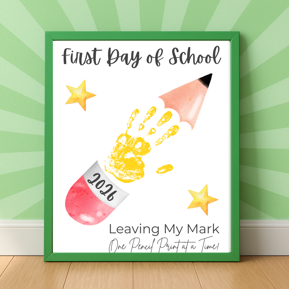 First Day of School Pencil Handprint Craft Printable | Back to School Keepsake Art | Leaving My Mark School Sign 2026 | Preschool DIY Handprint PDF