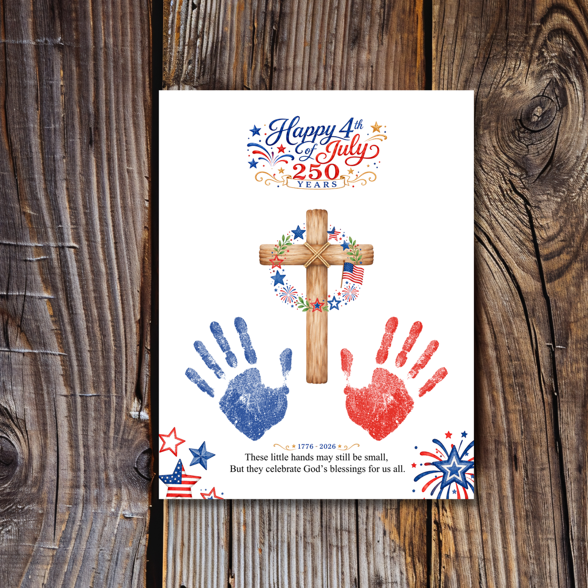 Christian July 4th Handprint Craft Printable, America 250 Faith-Based Patriotic Keepsake Activity for Kids