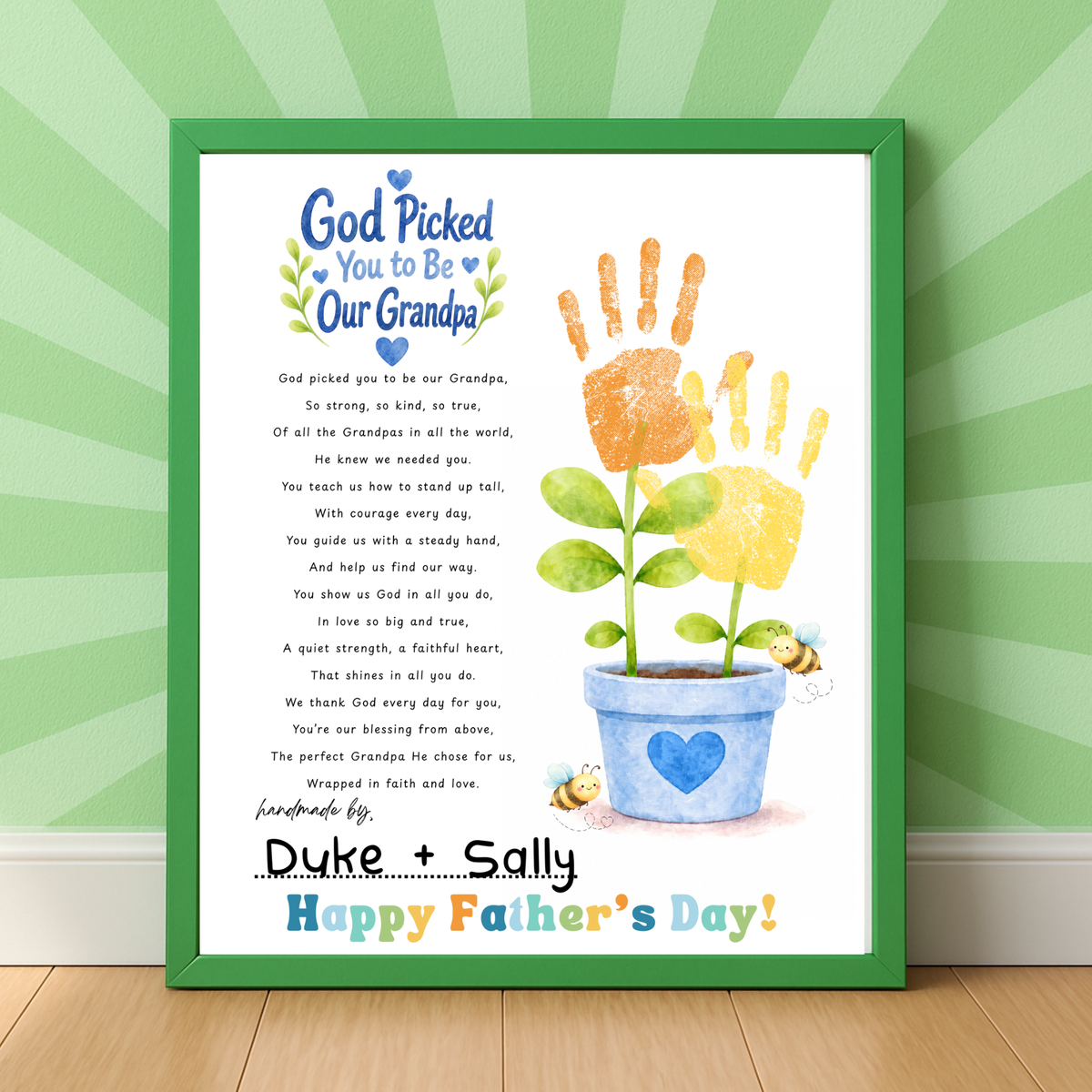 God Picked You to Be Our Grandpa Handprint Craft Printable | Christian Father’s Day Gift for Grandpa | Handprint Flower Keepsake from Grandkids
