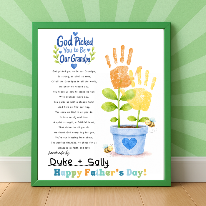 God Picked You to Be Our Grandpa Handprint Craft Printable | Christian Father’s Day Gift for Grandpa | Handprint Flower Keepsake from Grandkids