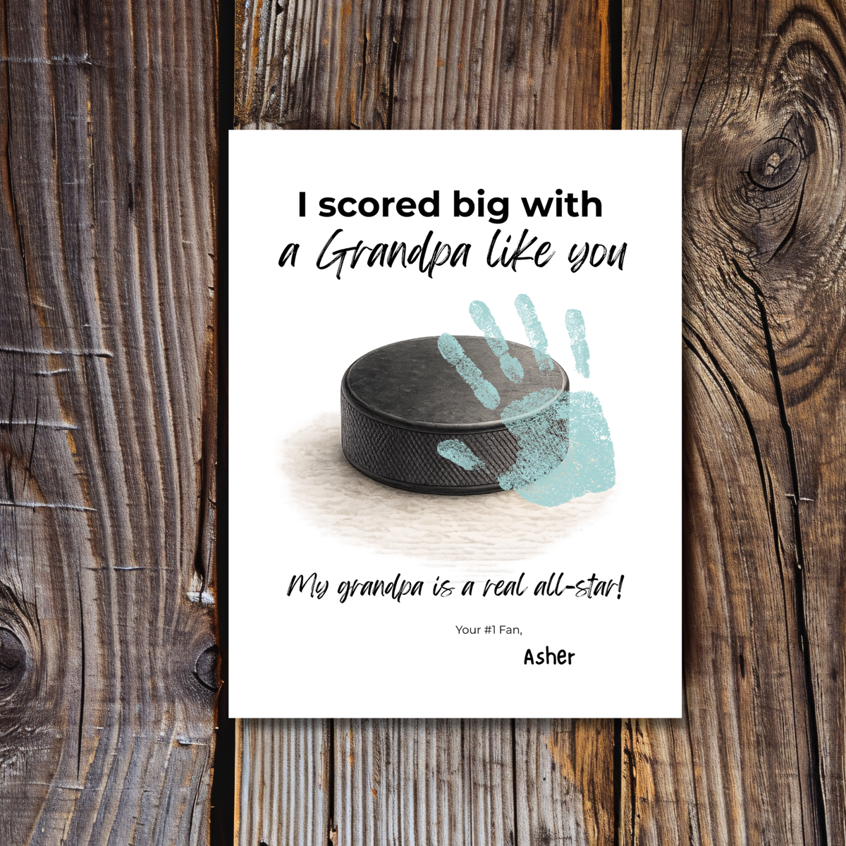Hockey Handprint Craft for Grandpa, I Scored Big with a Grandpa Like You Printable, Father’s Day Grandpa Gift from Kids