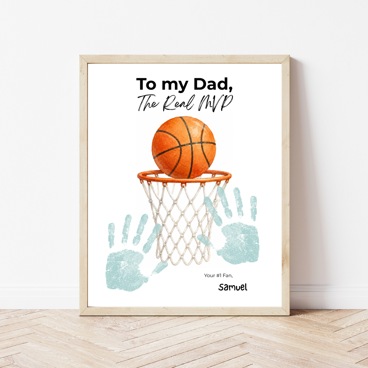Basketball Father’s Day Handprint Craft Printable, To My Dad The Real MVP, Basketball Birthday Gift for Dad, Sports Dad Keepsake from Kids