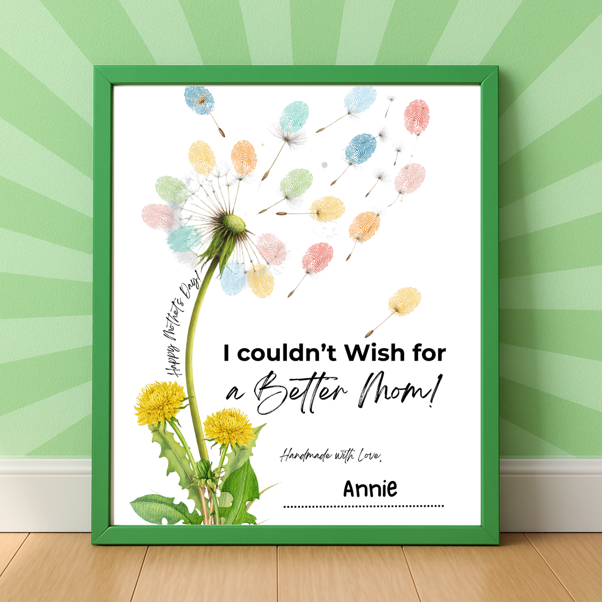 Mother’s Day Dandelion Handprint Craft Printable | I Couldn’t Wish for a Better Mom Keepsake | Preschool DIY Mother’s Day Gift | Kids Fingerprint Art PDF