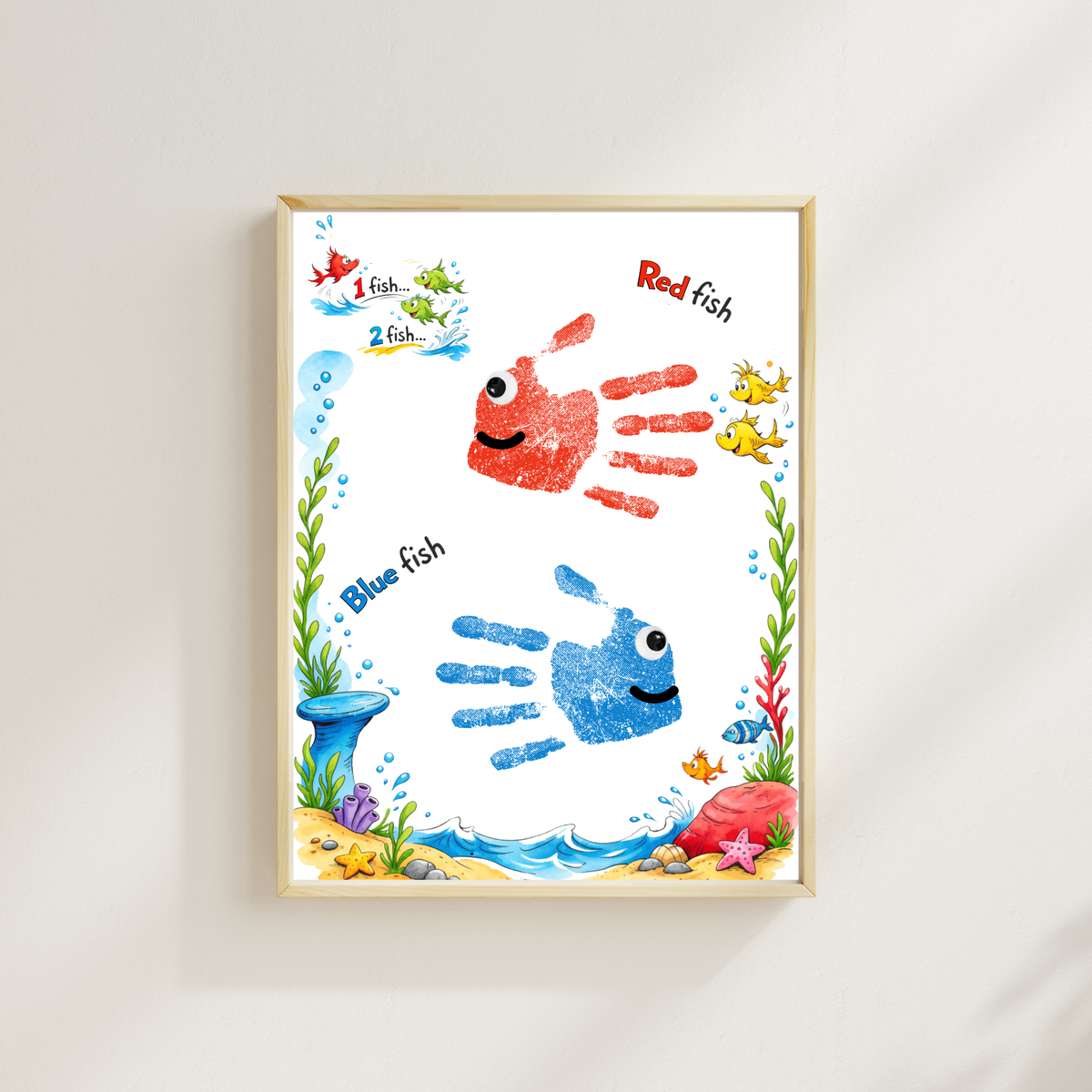 Red Fish Blue Fish Handprint Craft Printable | Kids Literacy Art Activity | Color Learning Classroom Keepsake PDF