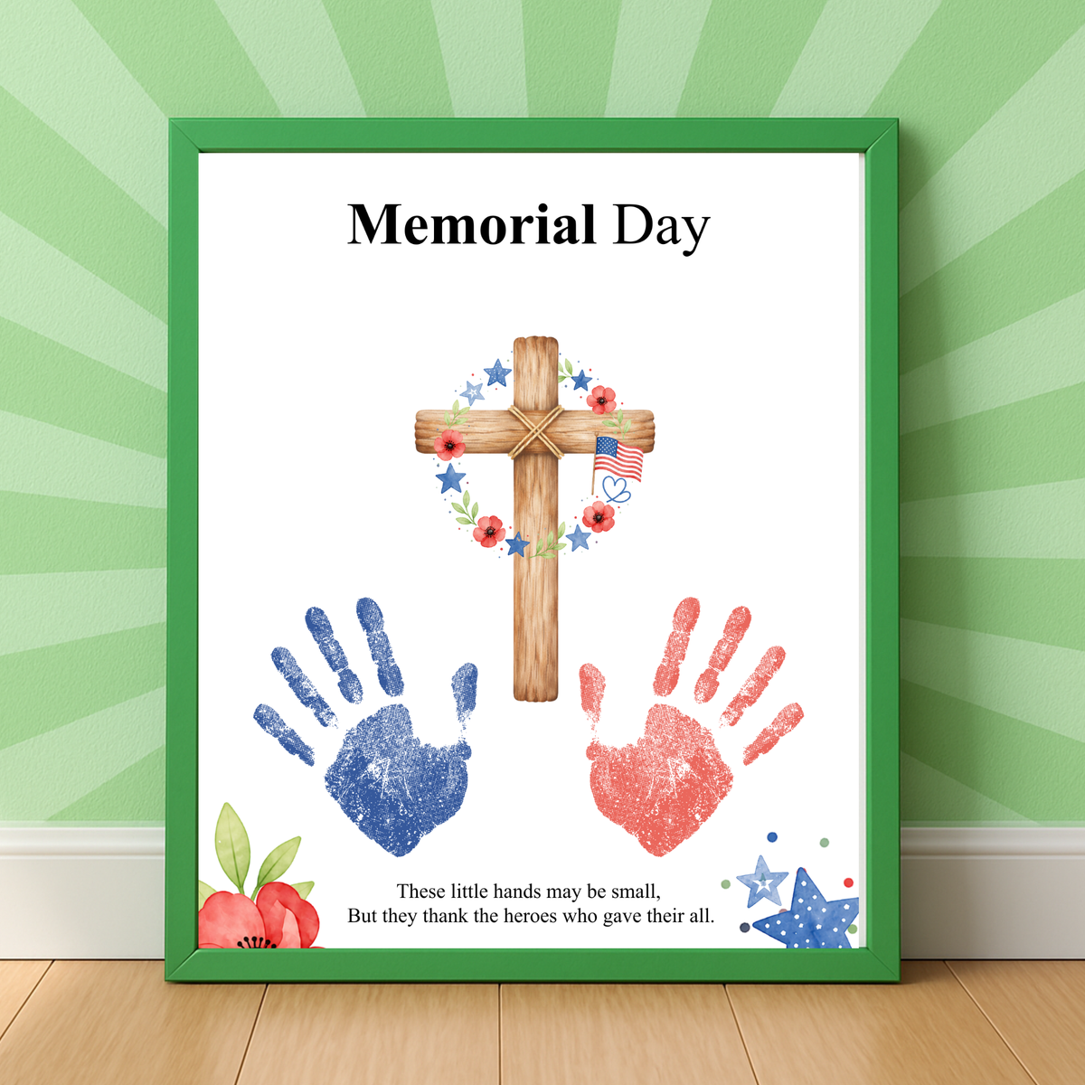 Christian Memorial Day Handprint Craft Printable | Patriotic Keepsake Art for Kids | Veterans Tribute Activity | Preschool Classroom DIY PDF