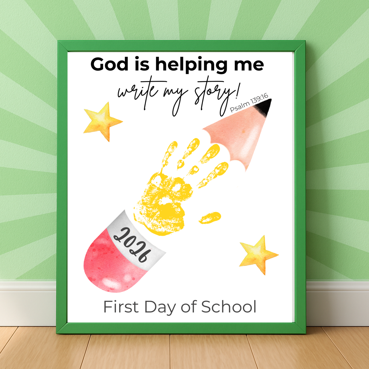 Christian First Day of School Handprint Craft Printable | God is Helping Me Write My Story | Psalm 139:16 Keepsake | Back to School PDF