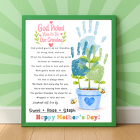 God Picked You to Be Our Grandma Handprint Craft Printable | Christian Mother’s Day Gift for Grandma | Flower Keepsake from Grandkids | Faith Based Grandma Gift